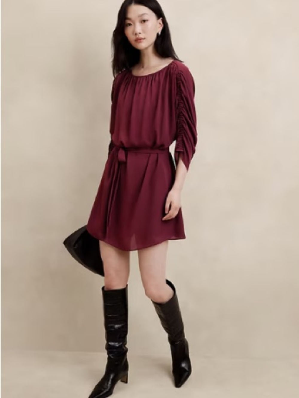 NWT Banana Republic Women’s Shirred Mini Dress Burgundy (Bright Wine) Medium